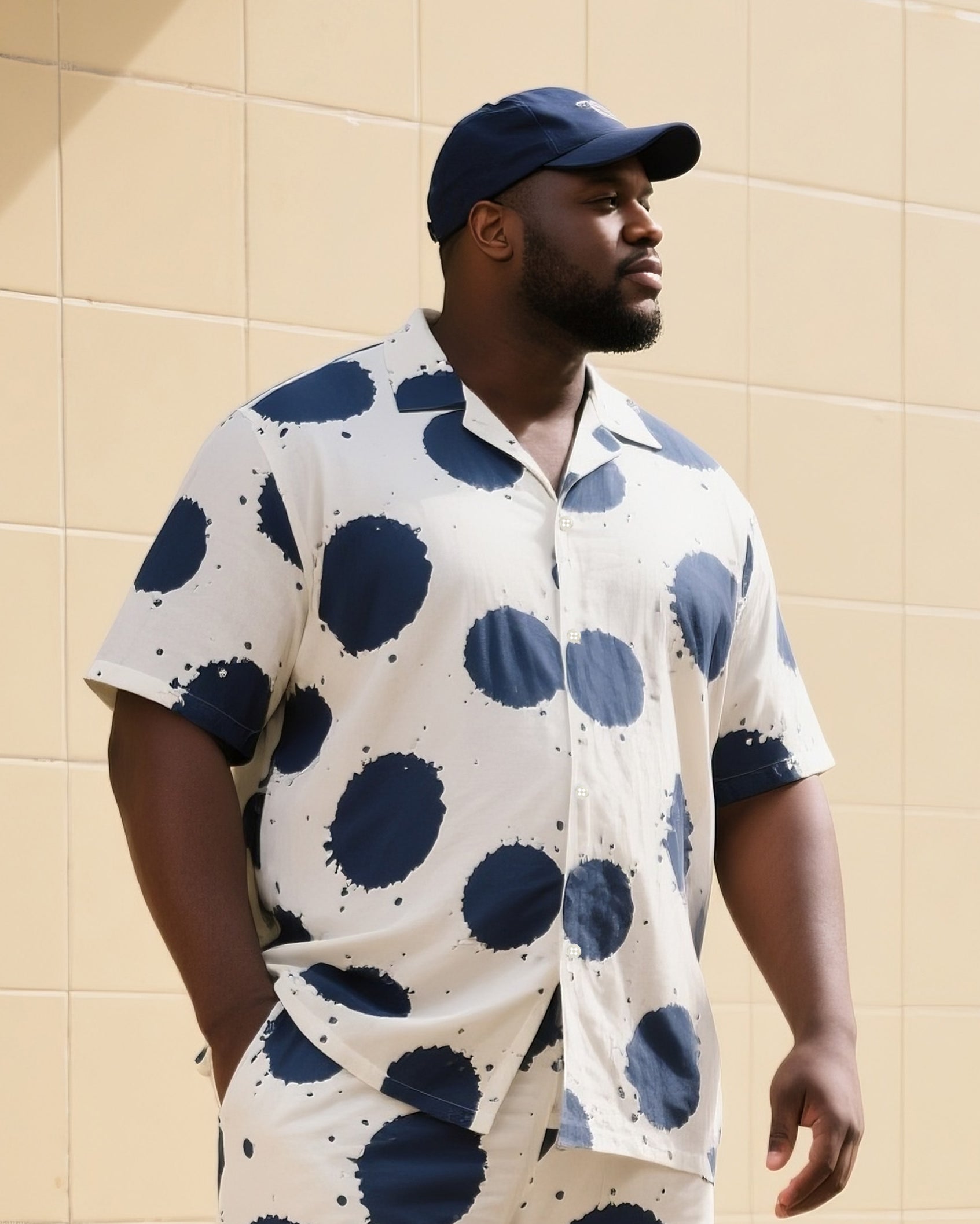 Big & Tall Men's Summer Daily Casual Blue Polo Dot Short Sleeve Shirt Shorts Suit