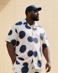 Big & Tall Men's Summer Daily Casual Blue Polo Dot Short Sleeve Shirt Shorts Suit