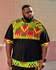 Big Boy's Must-Have Colorblock African Impression Totem Print Short Sleeve Trousers Suit