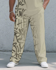 Men's Plus Size Fashion Street Khaki Graffiti Gradient Short Sleeve T-shirt Trousers Suit