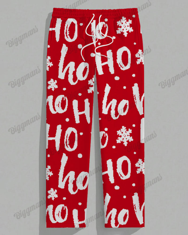 Men's Plus Size Santa Claus Funny Red Letter Print Long Sleeve T-Shirt Trousers Suit