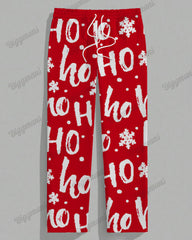 Men's Plus Size Santa Claus Funny Red Letter Print Long Sleeve T-Shirt Trousers Suit