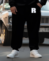 Men's Plus Size All-Match Simple Black Letter Print Sweatshirt Two-Piece Set