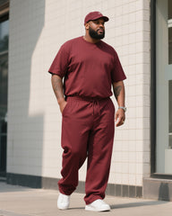 Big Boy Daily Casual All-match Solid Color Short-sleeved T-shirt Trousers Suit