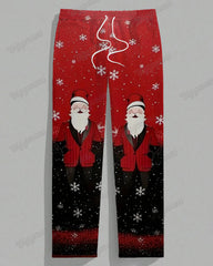 Men's Plus Size Christmas Cosplay Red Bow Suit Printed Long Sleeve T-Shirt Trousers Suit