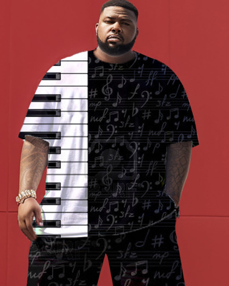 Black and White Musical Note Key Print Men's Large Size Suit