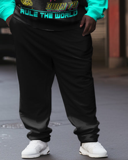 Men's Large Size Casual Hip Hop Graffiti Ruler Contrast Color Hoodie Set