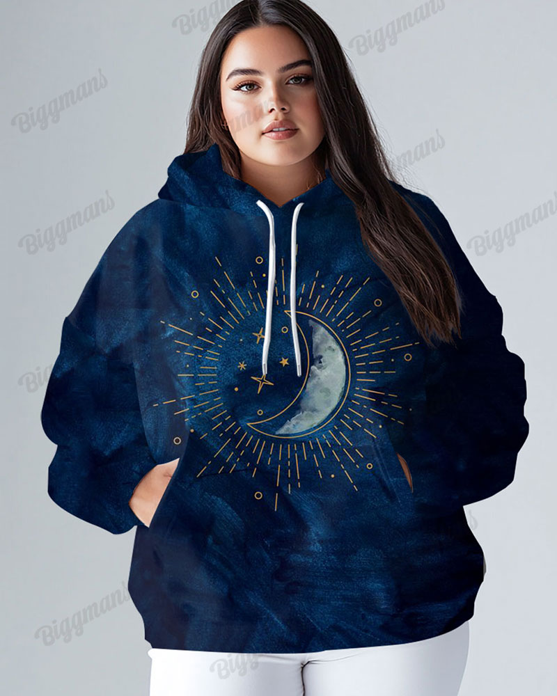 Women's Big & Tall Tie Dye Sun & Moon Print Long-sleeved Hoodie