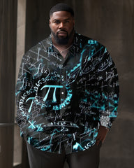 Plus Size Men's Casual Simple Fun Math Symbols Print Lapel Long Sleeve Shirt