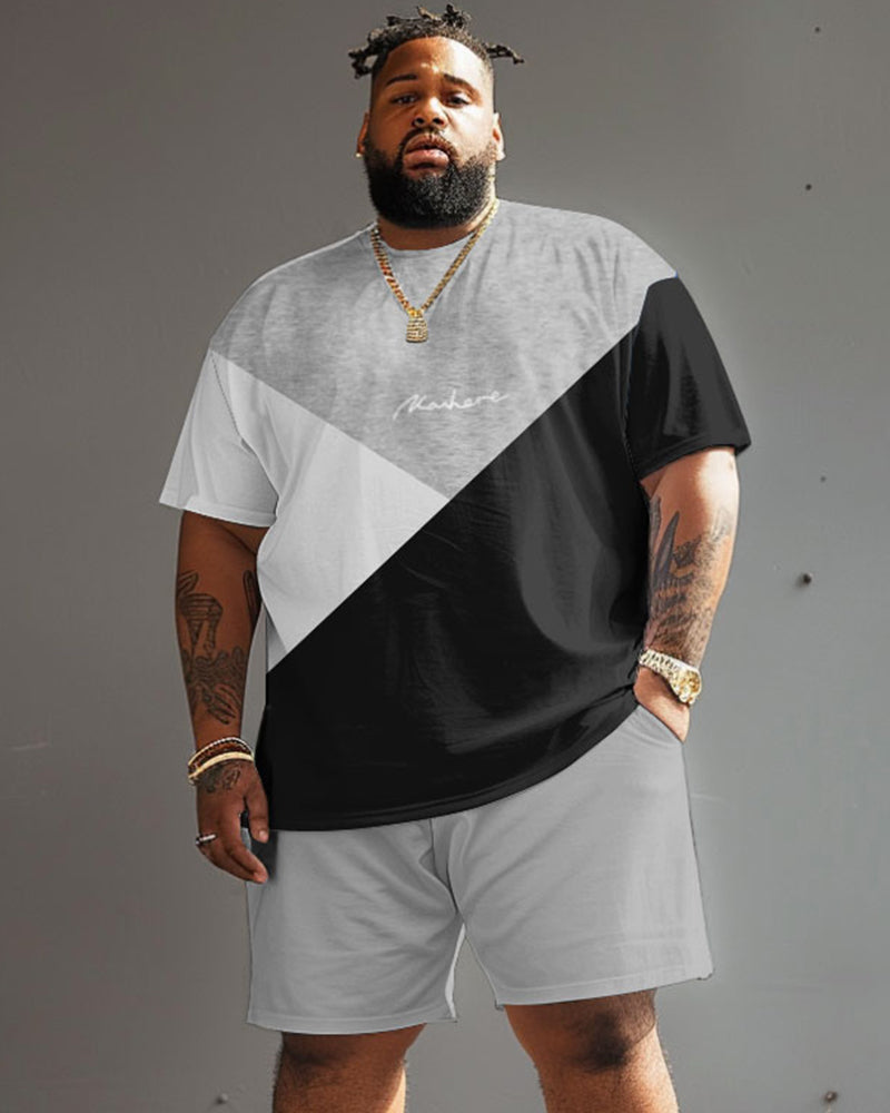 Street Casual Gray Colorblock Printed Large Men's Set