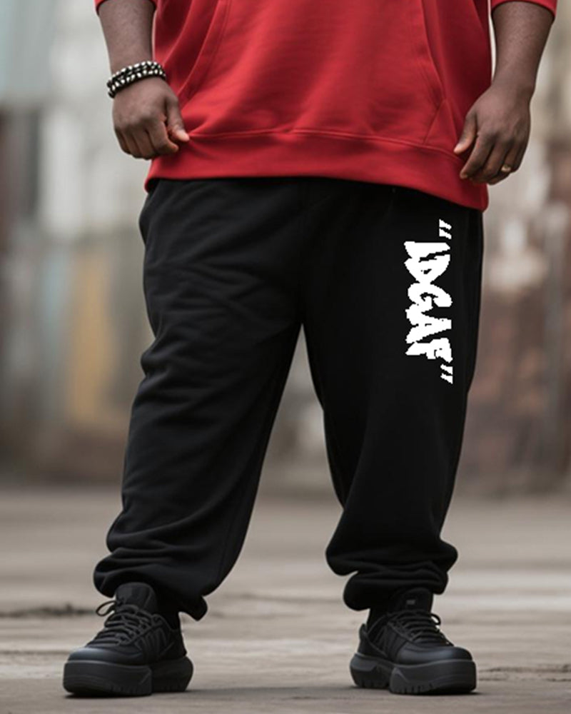 Big & Tall Men's Street Fashion Black Red Attitude Letter Print Hoodie Suit