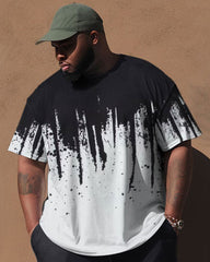 Men's large size black and white spliced short-sleeved trousers two-piece set