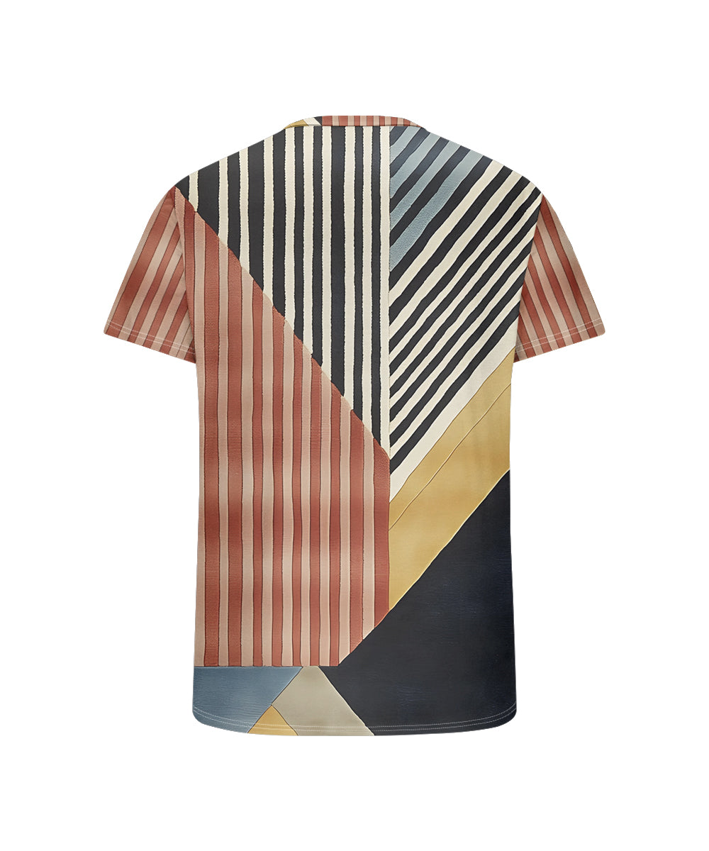 Men's Plus Size Daily Casual Red Stripe Patchwork Geometric Print Henry Collar Button Short Sleeve T-Shirt