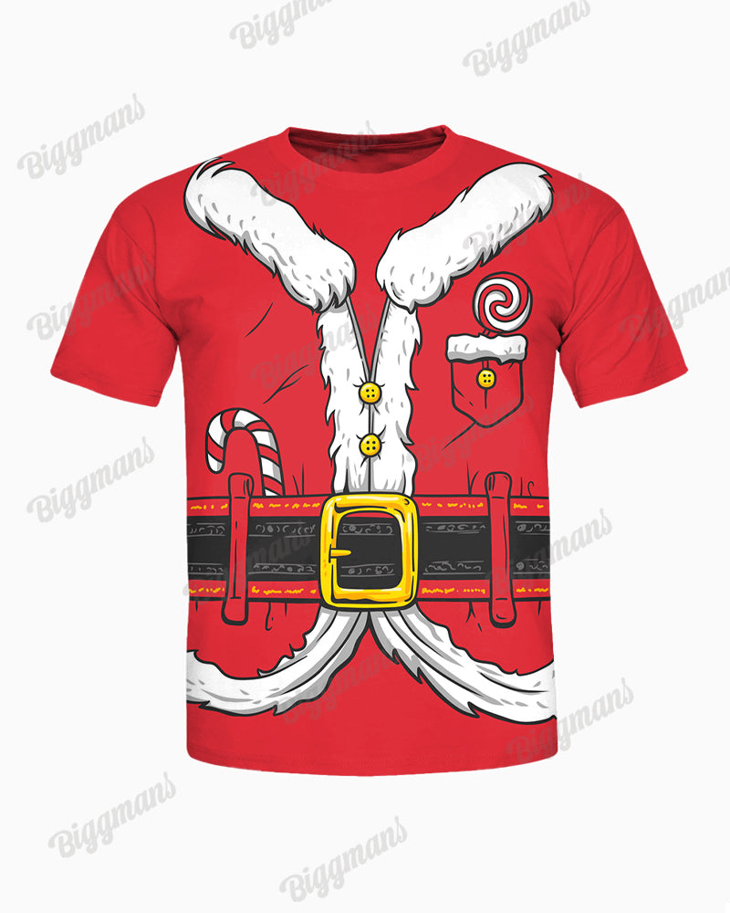 Men's Big and Tall Santa Cosplay Red Print T-Shirt Shorts Set