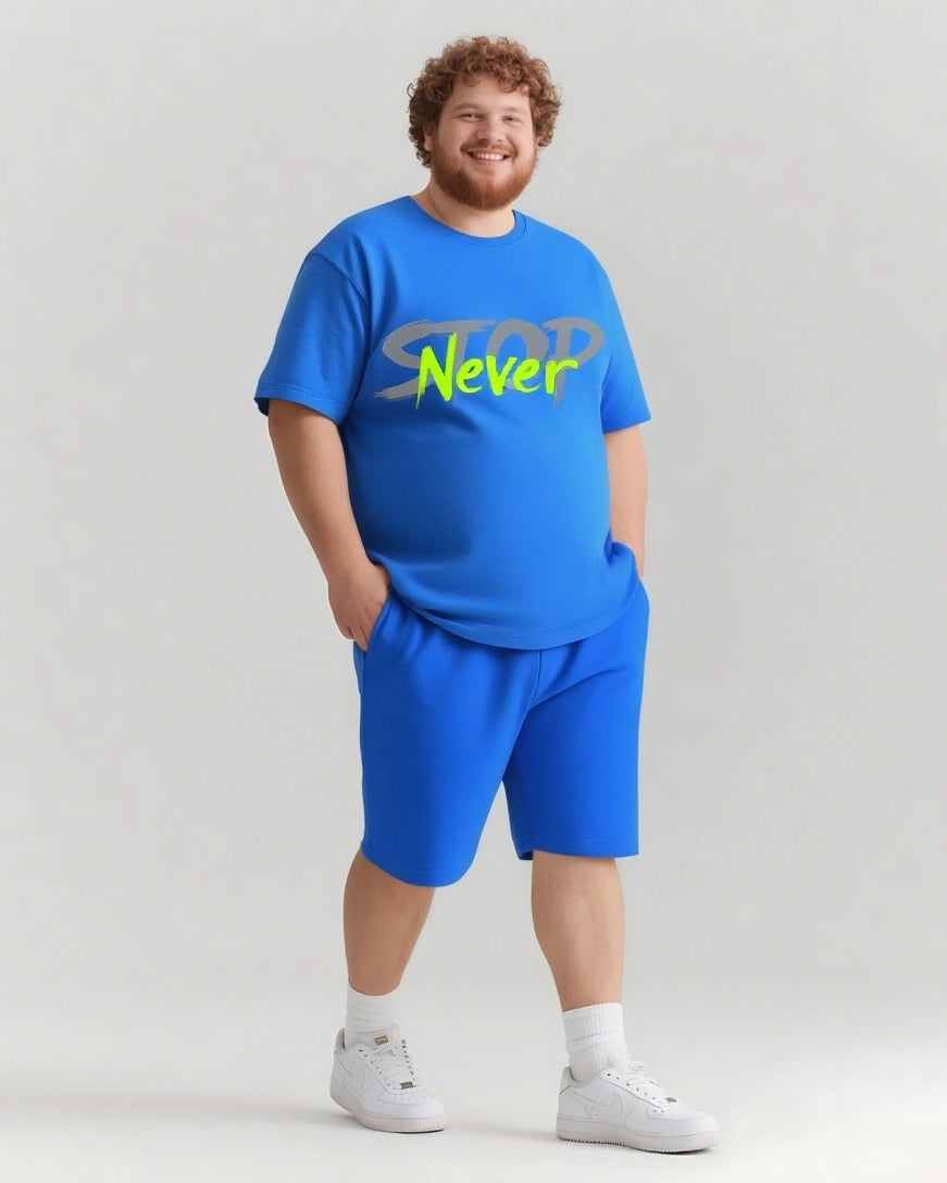 Stop Never Sky Has No Limits Men's Big and Tall Simple Lettering Short Sleeve T-shirt Shorts Set
