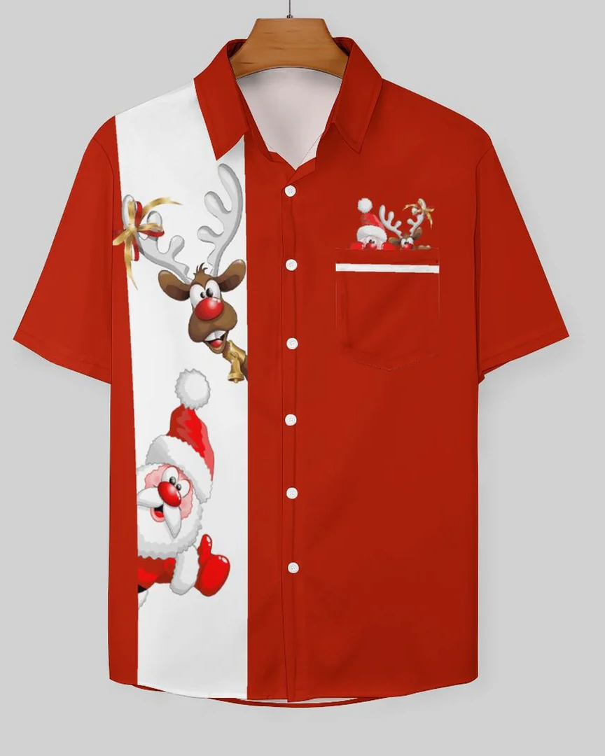 Men's Big & Tall Santa Claus Reindeer Short Sleeve Shirt Shorts Set