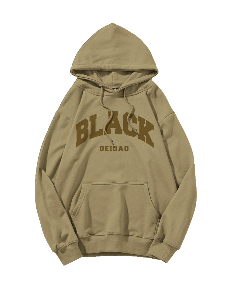 Cotton-Simple Black Letter Print Men's Loose Oversized Hoodie