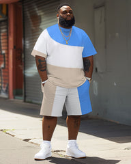 Men's Plus Size Colorblock Short Sleeve T-shirt and Shorts Set
