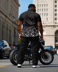 Men's Plus Size Business Gradient Geometric Print Short Sleeve Shirt Trousers Suit