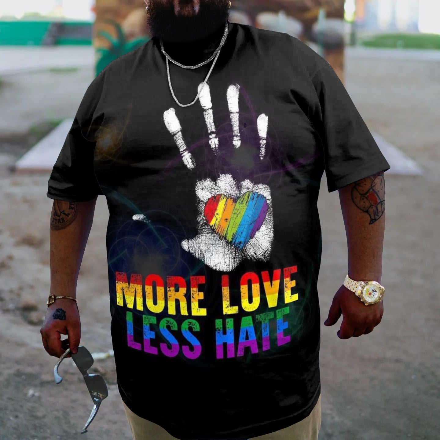 Men's Plus Size More Love Less Hate Rainbow Print T-Shirt
