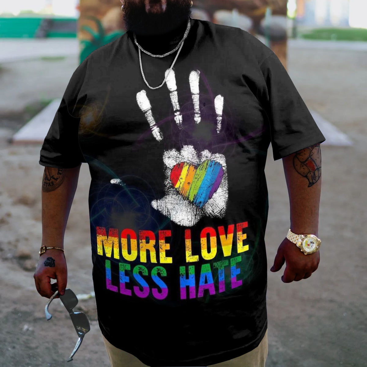 Men's Plus Size More Love Less Hate Rainbow Print T-Shirt