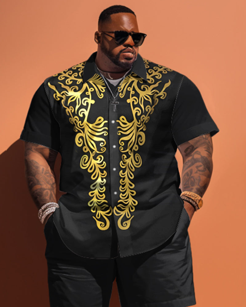 Big Men's Classic Pattern Short Sleeve Shirt Shorts Set