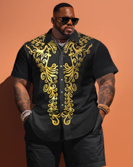 Big Men's Classic Pattern Short Sleeve Shirt Shorts Set