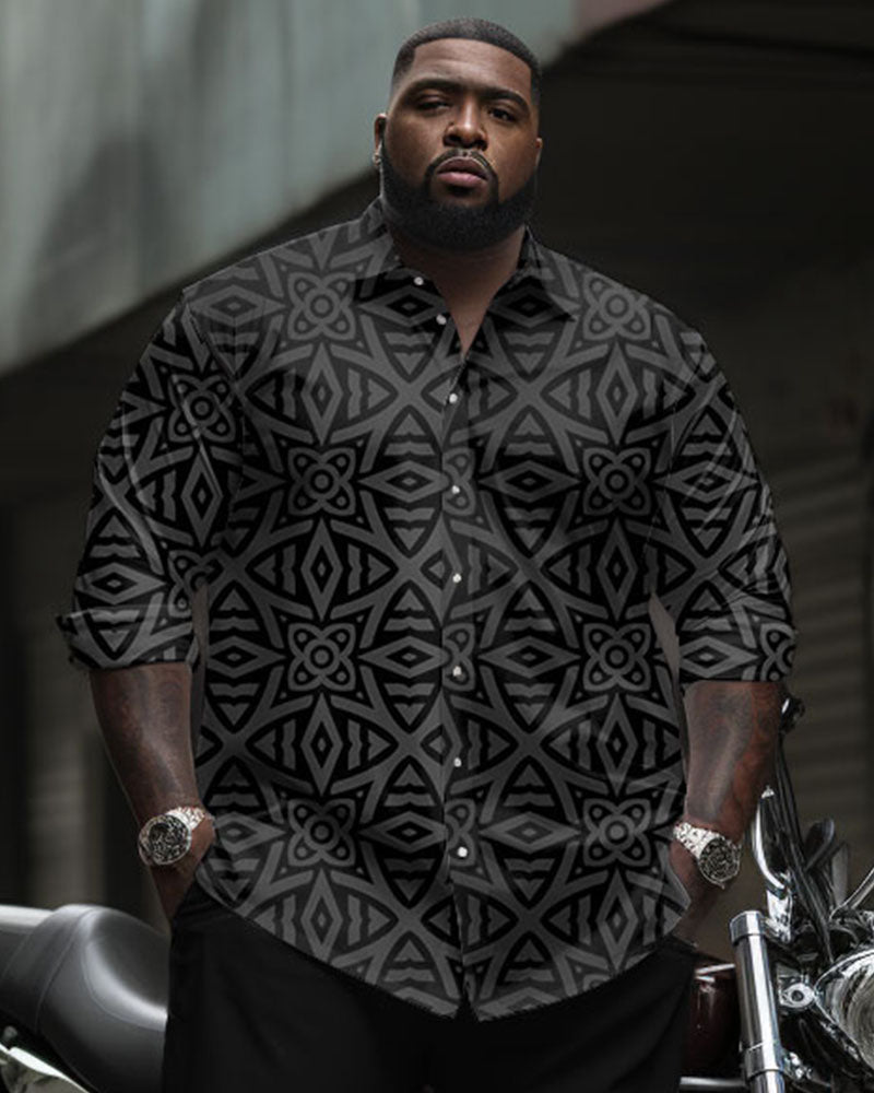 Big Men's Long Sleeve Shirt & Pants Set Geometric Casual Outfit