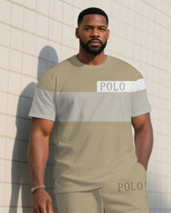 Men's Plus Size Khaki Simple Colorblock High-grade Sense Printed Short-sleeved T-shirt Trousers Suit
