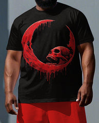 Courage Drips In The Dark Men's Big & Tall Skull & Moon Print Short Sleeve T-shirt & Shorts Set