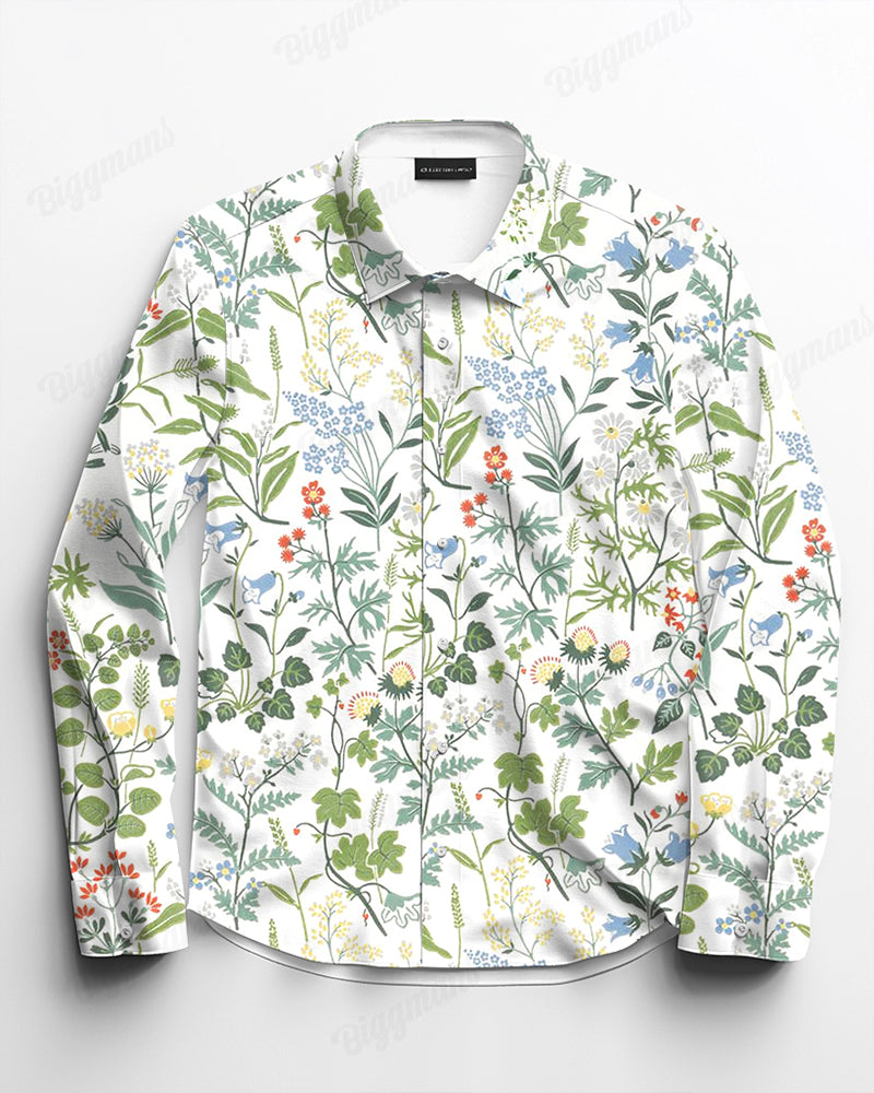 Fashion Romantic Garden Floral Print Long Sleeve Lapel Shirt Men's Plus Size