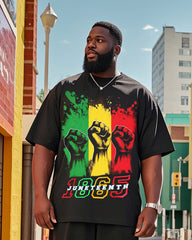 Men's Plus Size June Festival Creative Freedom Day Fist 1865 Printed T-Shirt Shorts Suit