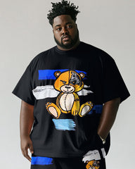 Men's Plus Size Street Black Graffiti Bear Print Short Sleeve T-Shirt Shorts Suit