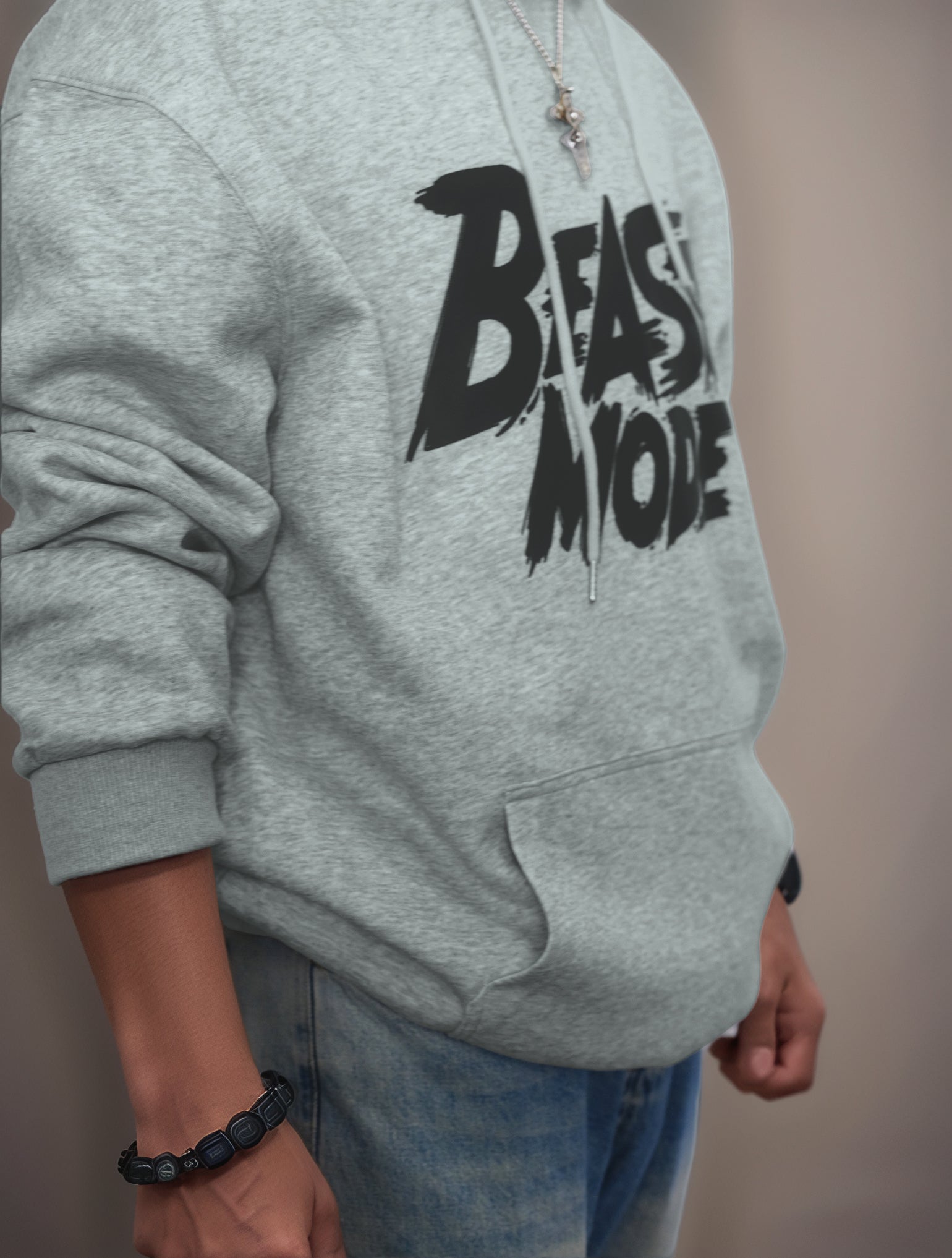 Cotton Material - Beast Mode Letter Printing Men's Loose Oversized Hoodie
