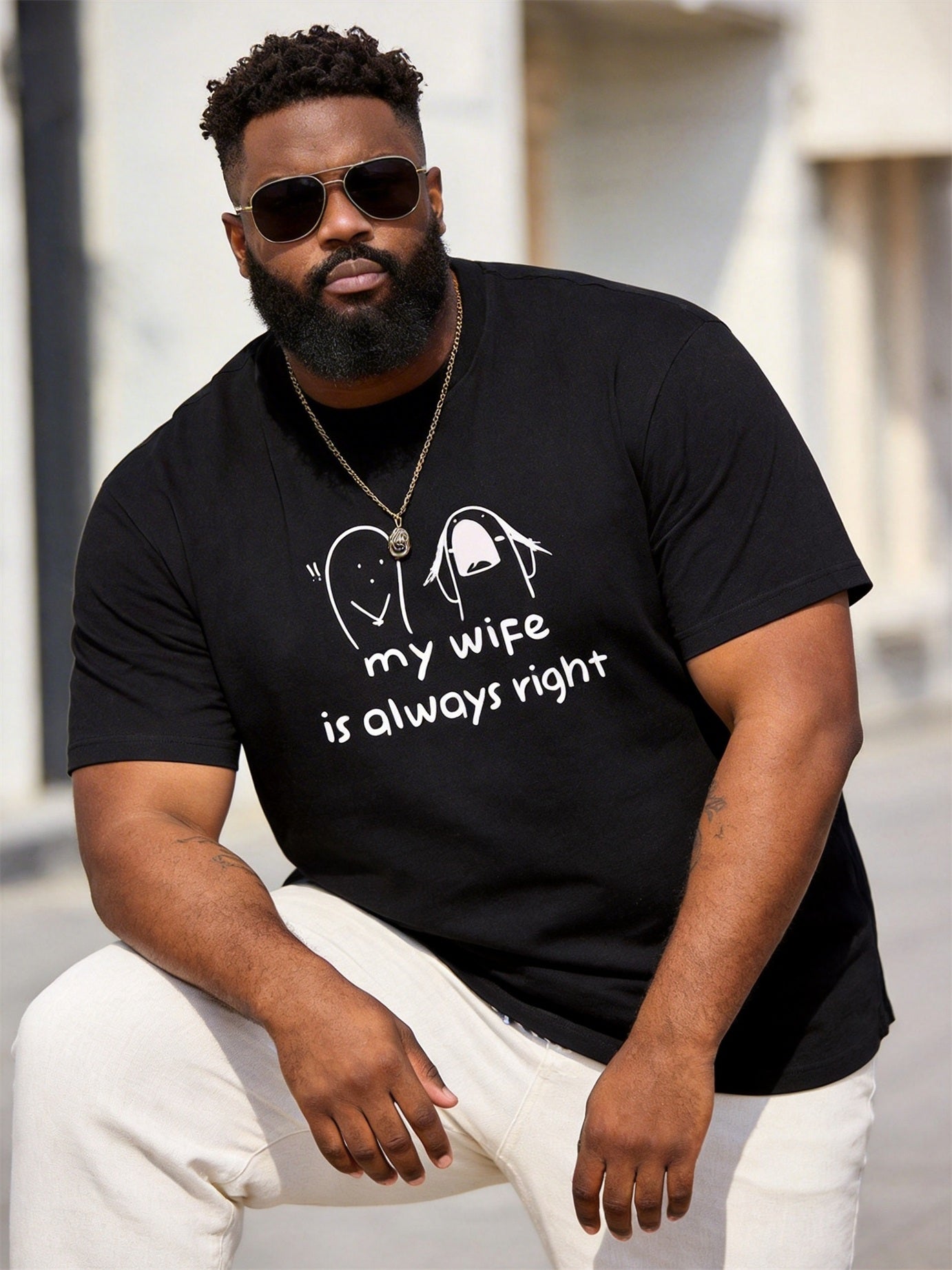 Big & Tall Men's "my Wife Is Always Right" Stick Figure Printed Crew Neck Short Sleeve T-shirt