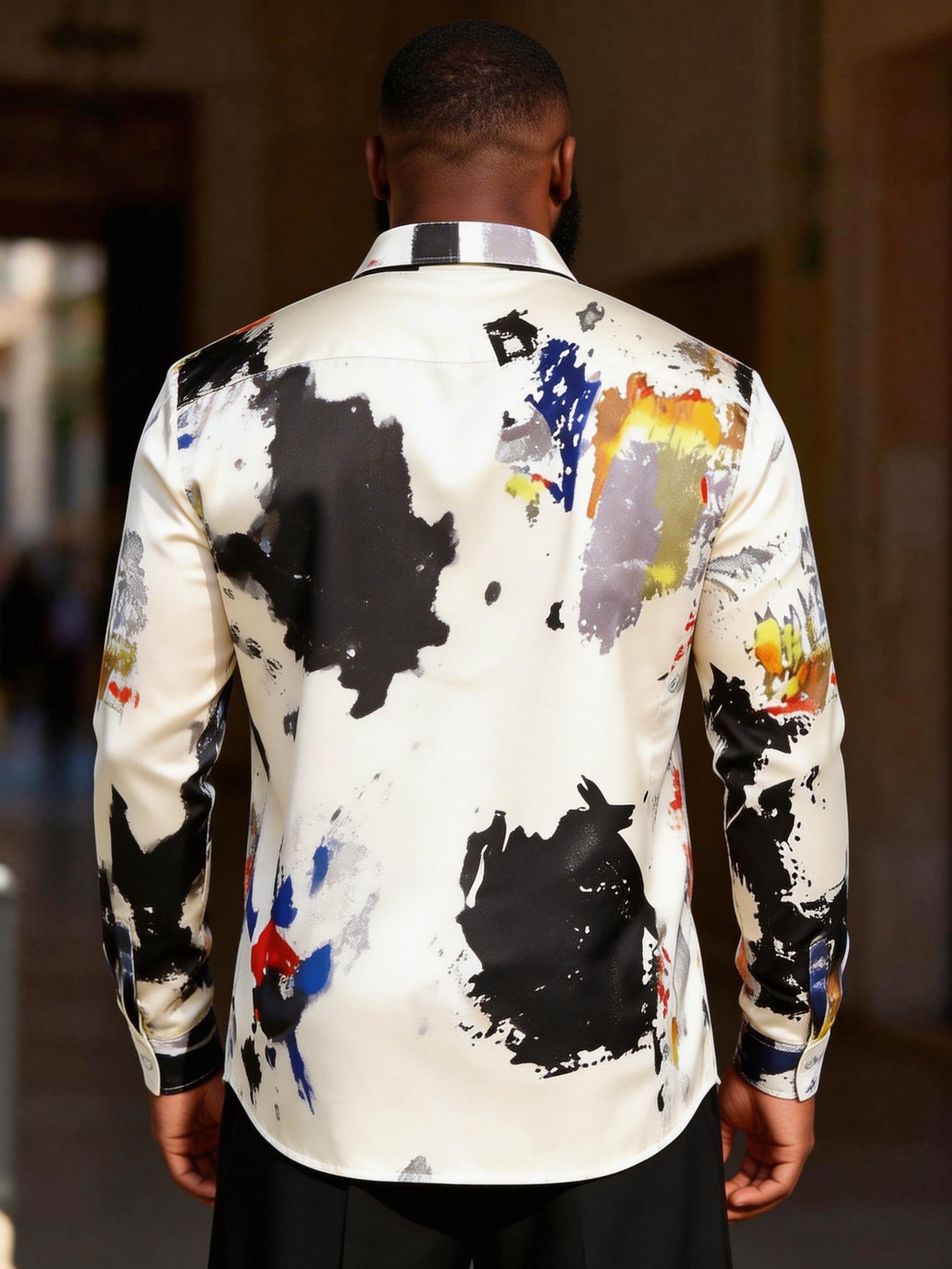 Big & Tall Men's Artistic Splash Ink Contrast Print Long Sleeve Shirt