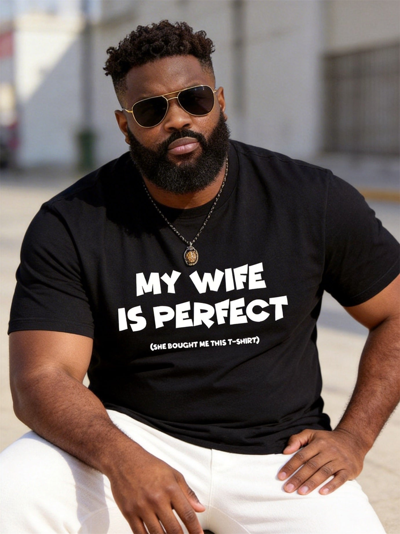 Big & Tall Men's "MY WIFE IS PERFECT" Fun Text Print Crew Neck Short-Sleeve T-Shirt