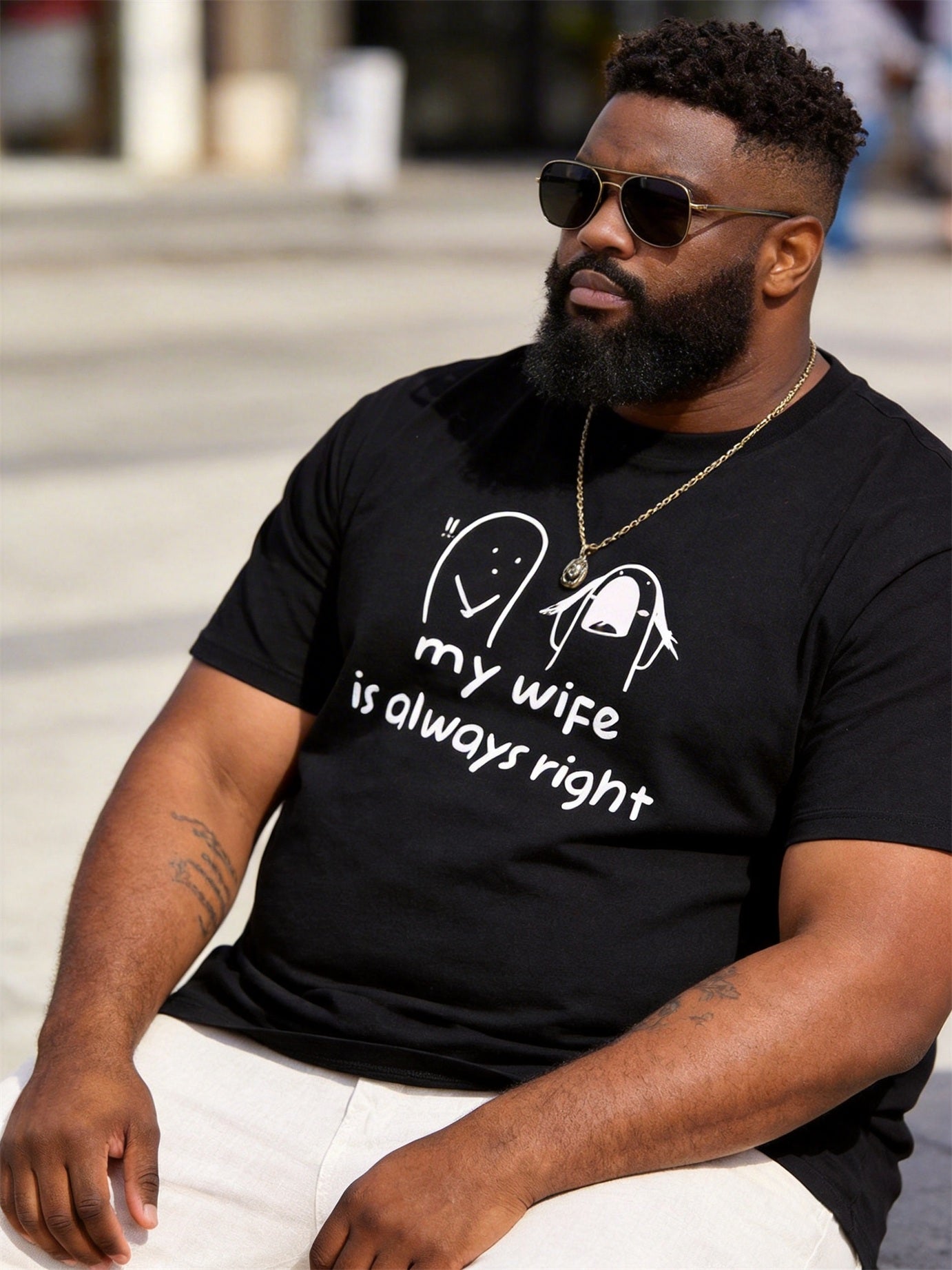 Big & Tall Men's "my Wife Is Always Right" Stick Figure Printed Crew Neck Short Sleeve T-shirt