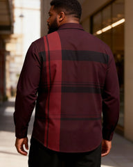 Big & Tall Men's Wine Red Gradient Check Print Long Sleeve Shirt