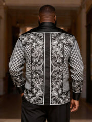 Big & Tall Men's Cashew Flower Checkerboard Printed Long Sleeve Shirt