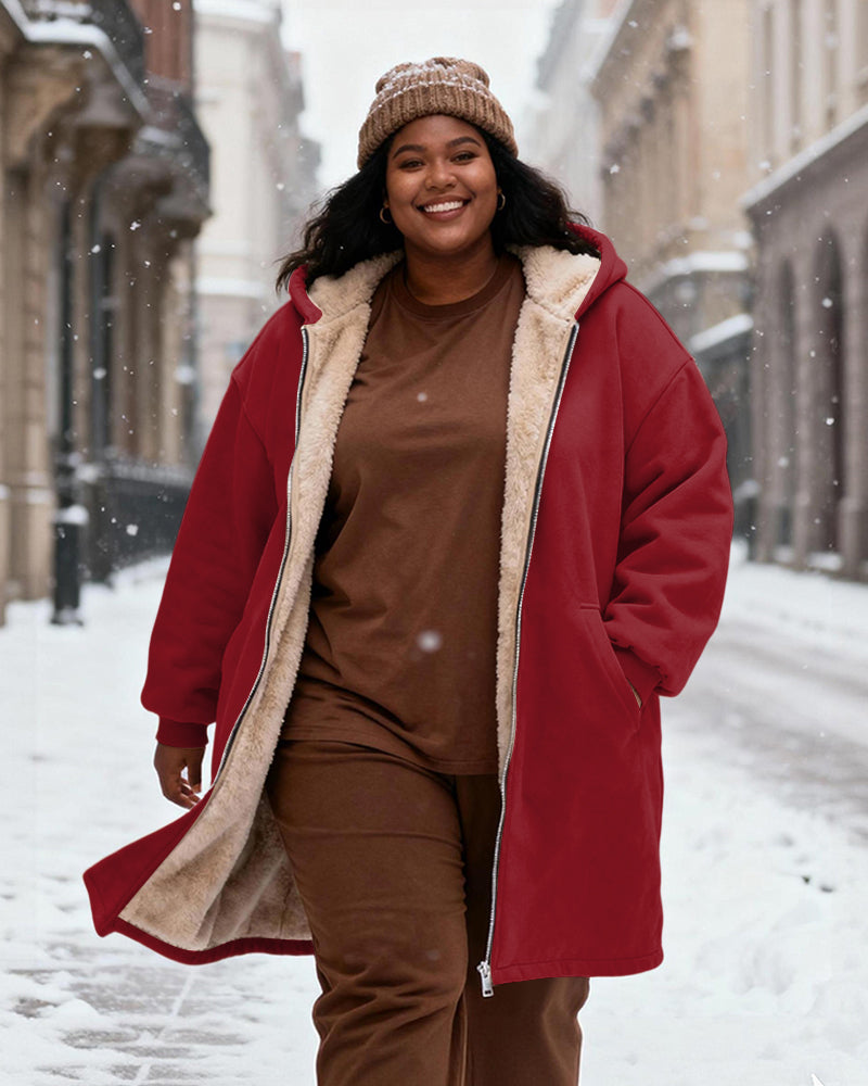 Women's Solid Color Velvet Thickened Long Hooded Coat