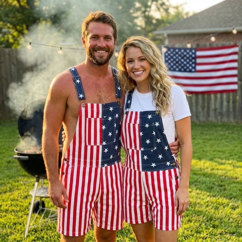 XS-5XL Independence Day Flag Couple's Suspenders