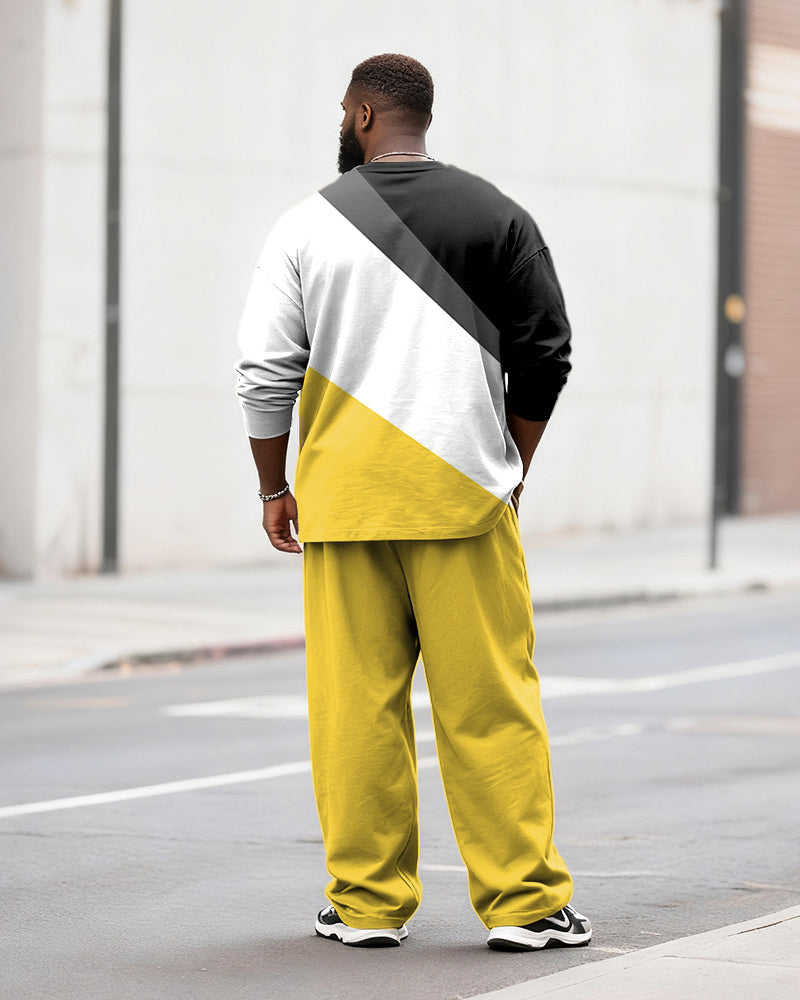 Big & Tall Men's Casual Colorblock Geometric Alphabet Print Long Sleeve T-Shirt Pants Set