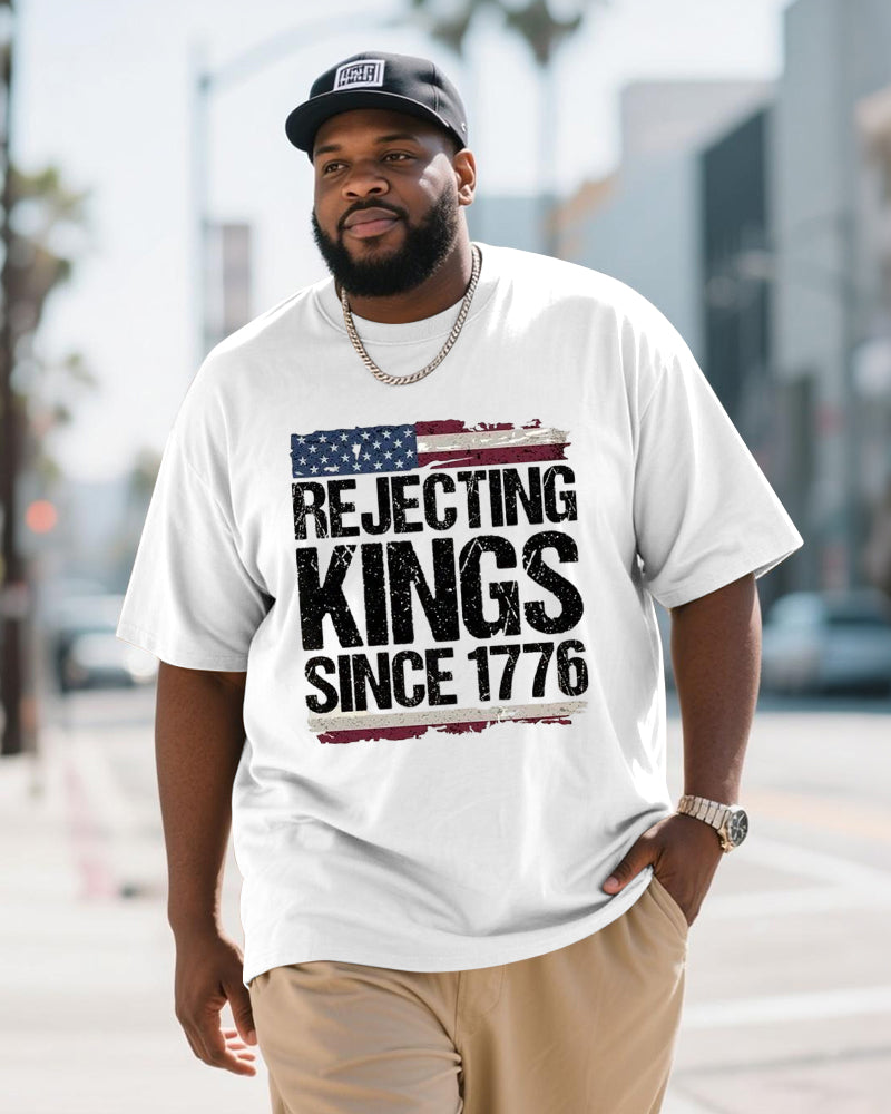 Big & Tall Men's Letter Slogan American Retro Printed Short Sleeve T-Shirt