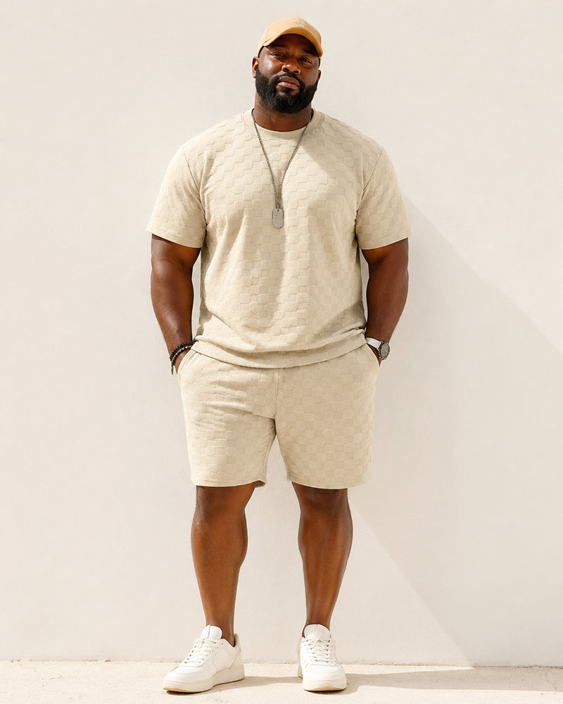 S-3XL Jacquard Checkerboard Solid-color Short-sleeve Shorts Sportswear Set