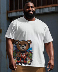 Men's Big Size Hip Hop Street Fashion Cartoon Bear Printed Casual Short Sleeve T-shirt Shorts Set