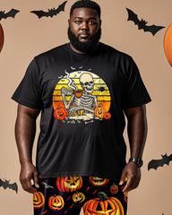Halloween Personality Pumpkin Skull Print Short Sleeve T-shirt Plus Size Men's Suit