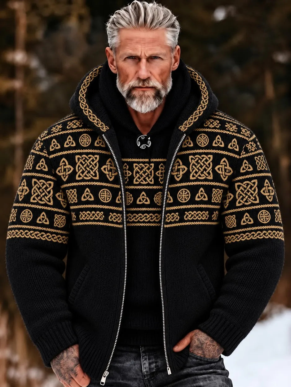 Men's Vintage Celtic Knot Print Cardigan Sweater