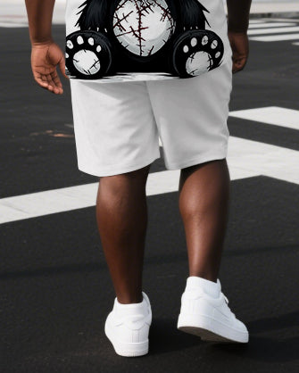 Big & Tall Men's Injured Bear Hip Hop Back Print Breathable Short-Sleeve T-shirt and Shorts Set