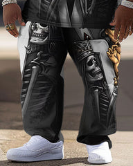 Men's Big & Tall Hip Hop Skull Poker Street Color Matching Retro Casual Two Piece Set